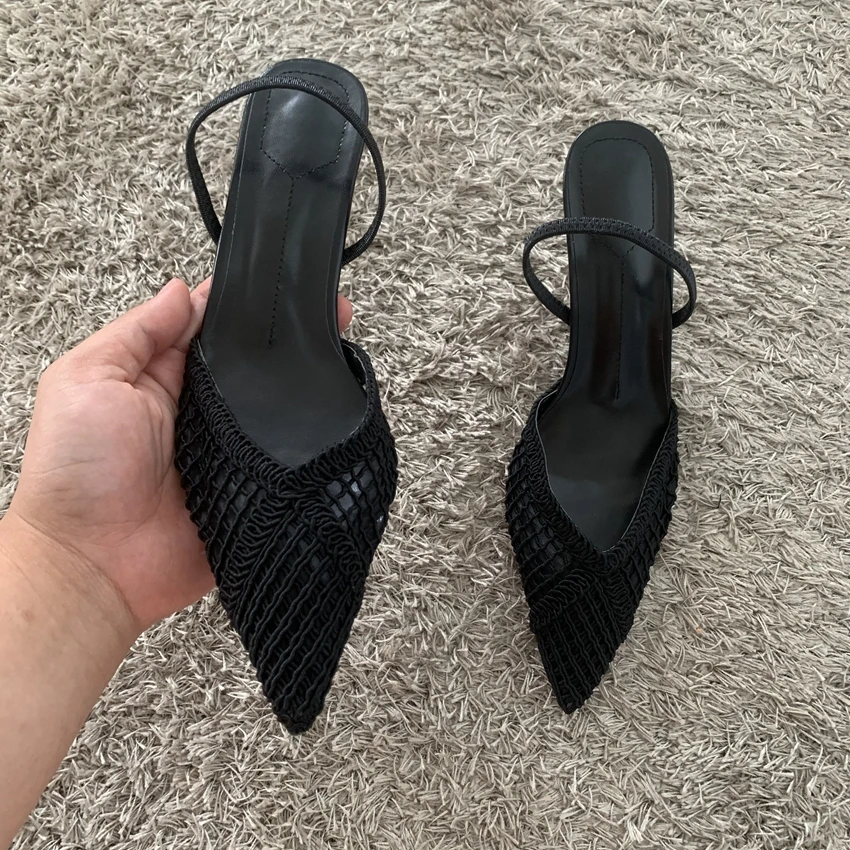Mesh-Gewebtes Design Dünne Hohe Absätze Damen Sexy Spitze Atmungsaktive Rückenriemen-Sandaletten Elegante Schwarze Party-Kleiderschuhe – Detail 6
