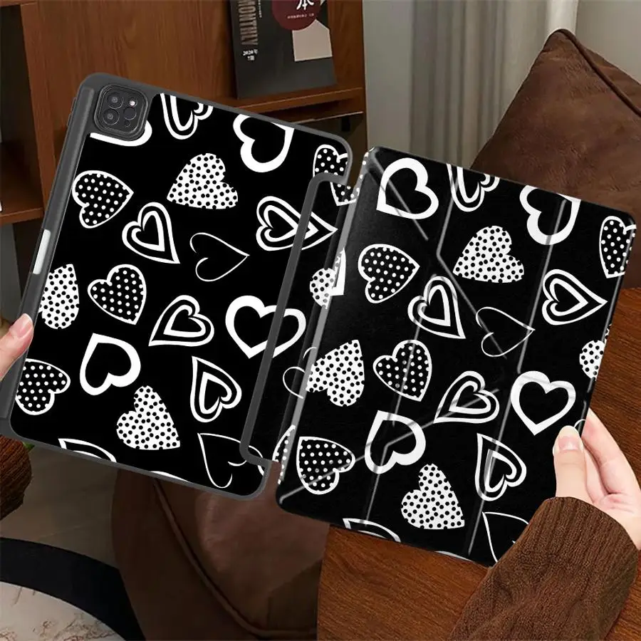 

Cute White Heart Holder Cover Tablet Case For iPad Pro 2025 Pro 11th 10th 9th 8th 7th 12.9inch Mini 6 7 Air 4 5 M3 M2 M4 11inch