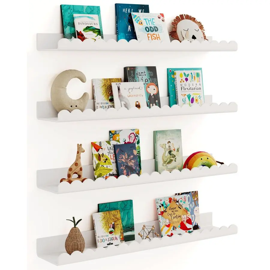

Упаковка белых 23-дюймовых акриловых книжных полок для детской комнаты, плавающие детские книжные полки для стены, детские книжные полки, полка для журналов