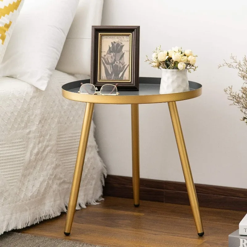 Accent Side / End Table, Waterproof Metal Structure, Great for Living Room, Bedroom, Matte Black Tray Surface with 3 Legs