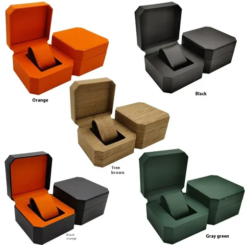 Imagen 2 del producto Caja de reloj portátil, Mini caja de reloj octogonal de PU, organizador, soporte de almacenamiento, caja de regalo de grano de árbol, caja de pulsera duradera resistente al desgaste