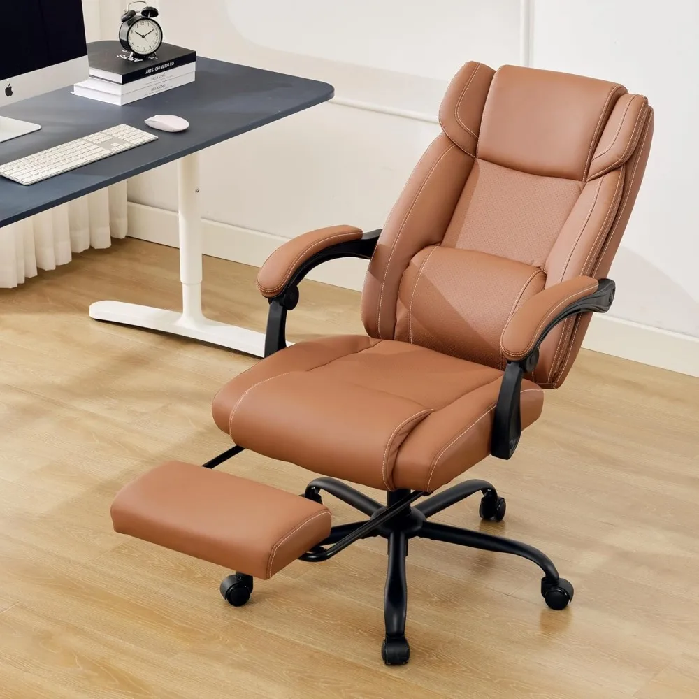 

Reclining Office Chair with Footrest,Ergonomic Home Office Desk Computer Chair with Lumbar Support,Thick Executive Leather Chair