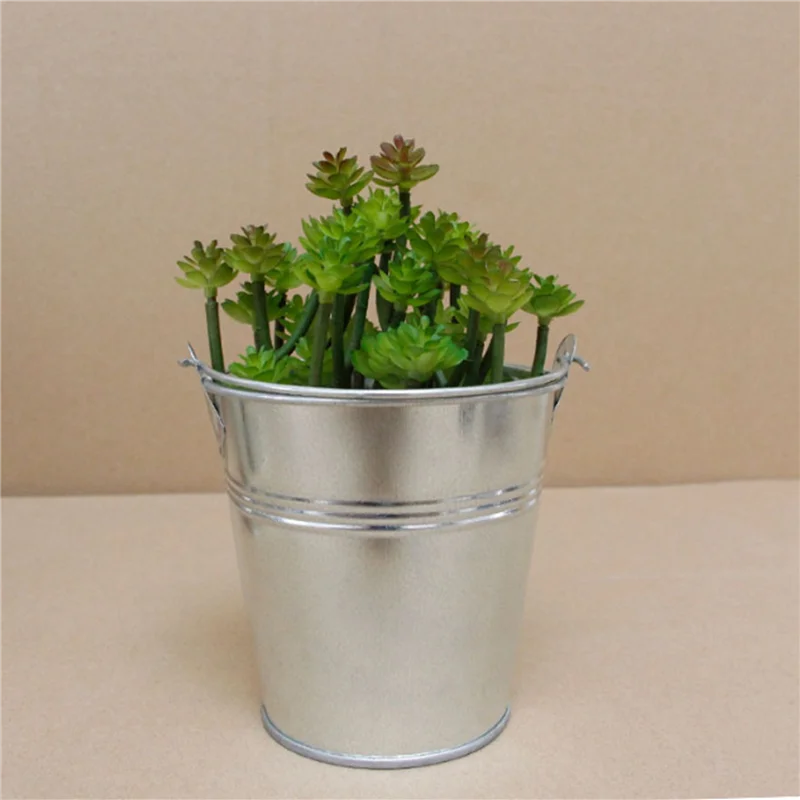 AT84-12 Pieces Meaty Small Bucket Iron Bucket Flower Pot With Handle, Flower Shop