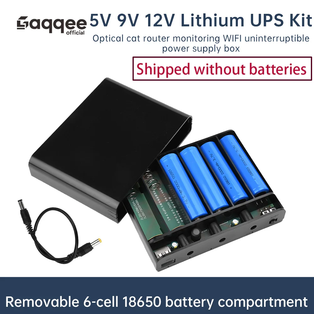 DC UPS 60W 6x 18650 Battery Uninterrupted Power Supply DIY Power Bank Box For House Router Cellphone Tablet Modem 5V 9V 12V