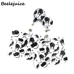 Black cat Cute Card Cover Clip Lanyard Retractable Student Nurse Badge Reel Clip Cartoon ID Card Badge Holder accessories Gifts