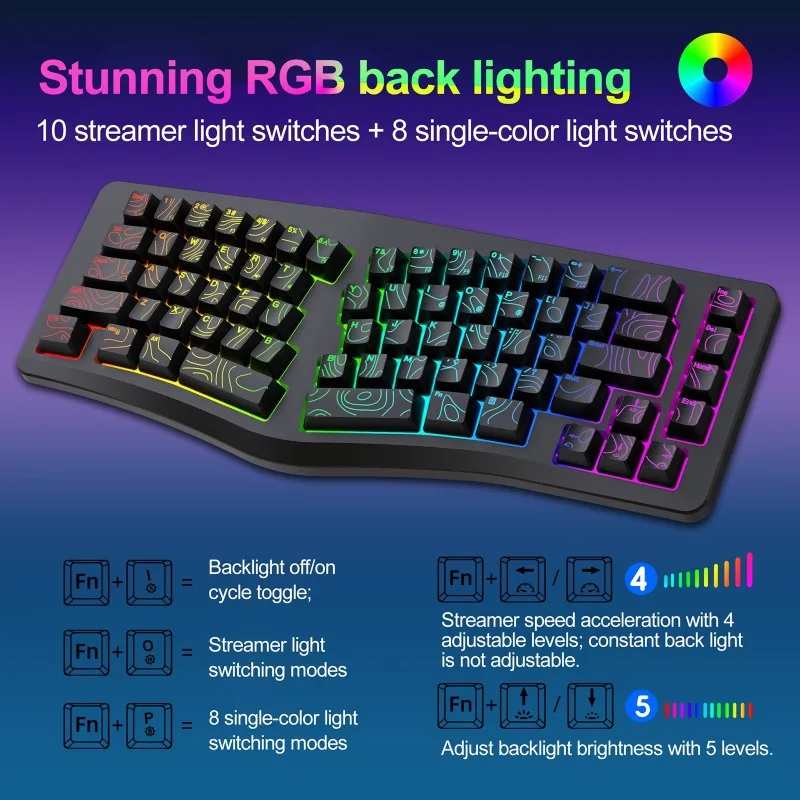 69 مفتاحًا لوحة مفاتيح مريحة مع 18 وضعًا بإضاءة خلفية RGB USB-C كابل قابل للفصل لوحة مفاتيح سلكية للكمبيوتر المكتبي لوحة مفاتيح الألعاب