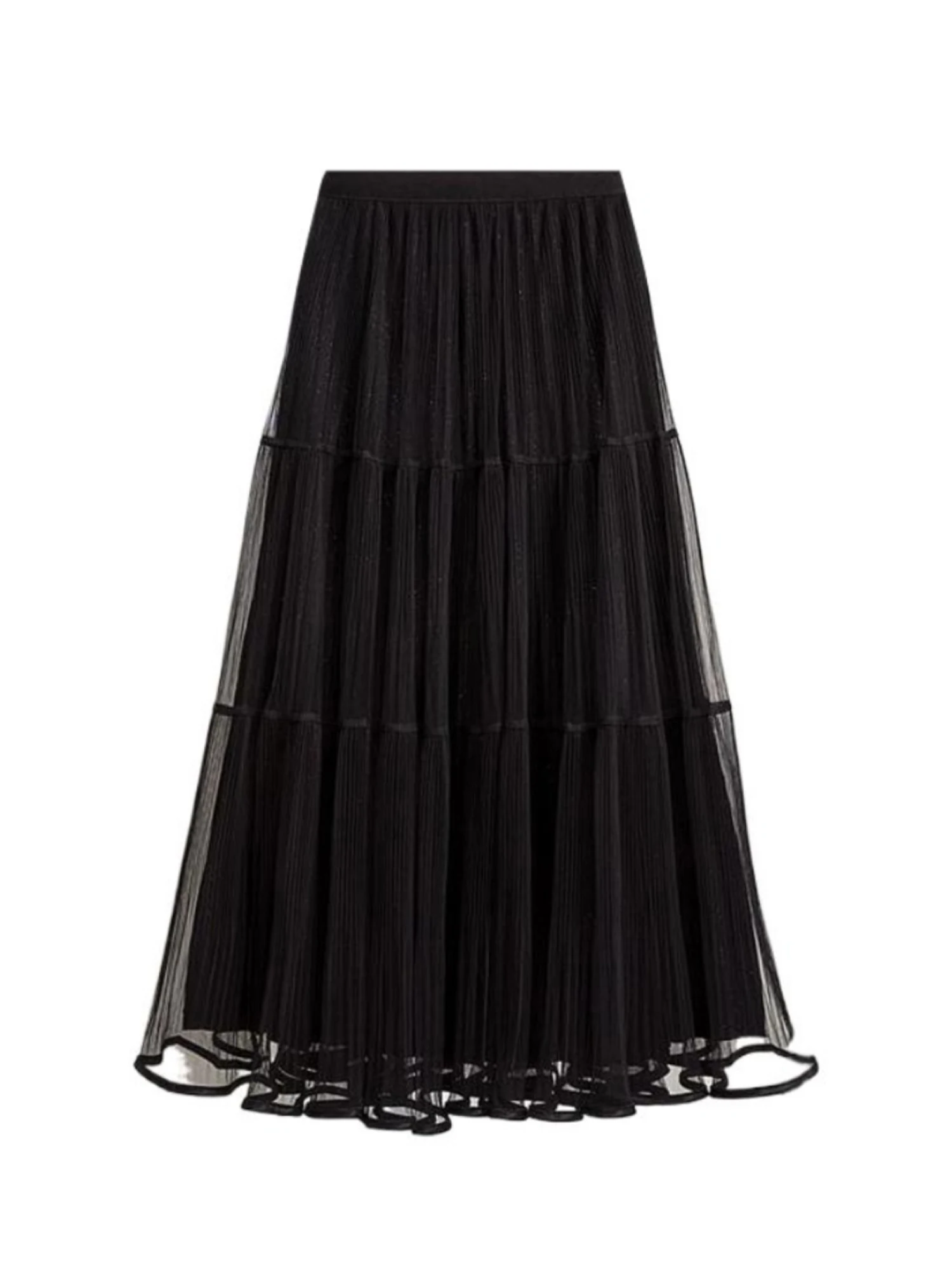 Women's Brown Long Skirt Vintage Aesthetic High Waist Mesh Skirt Harajuku Y2k A-line Oversize Skirts 2000s Autumn Clothes 2025