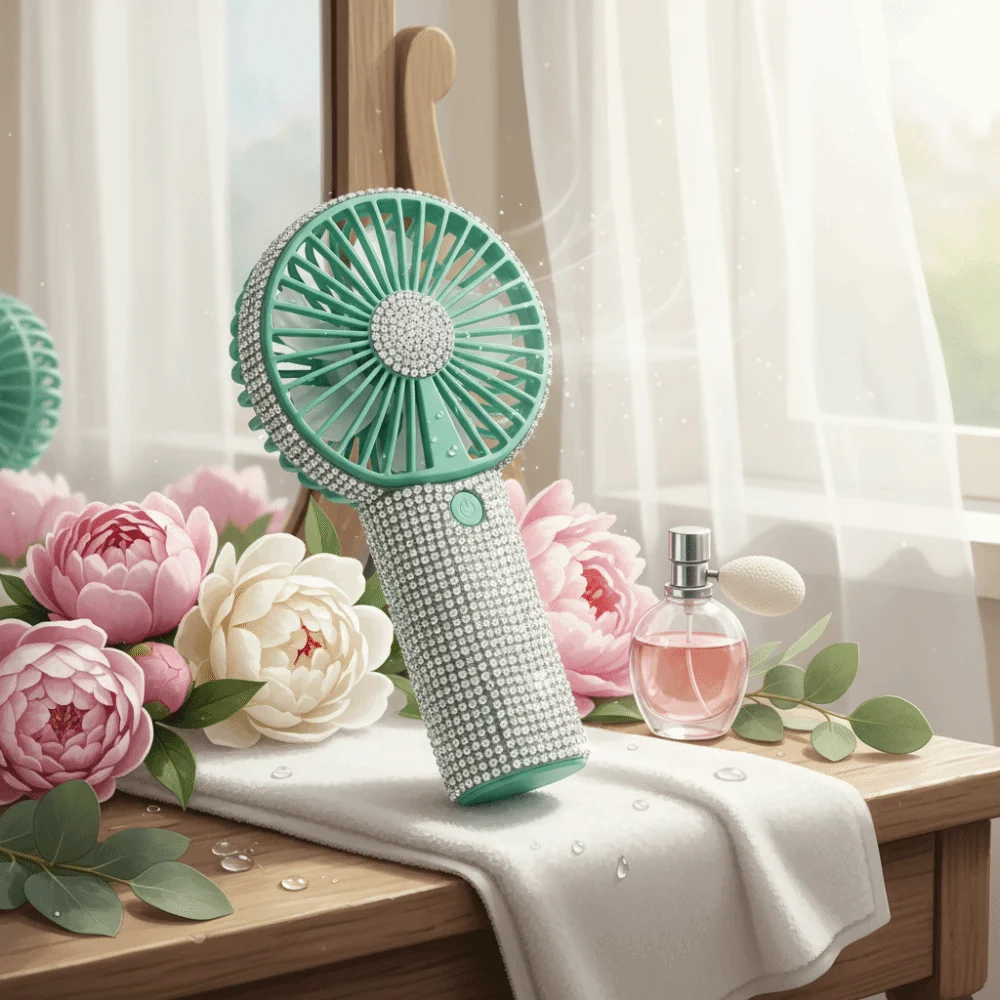 Small Size Mini Portable Fan Sparkling Imitation Diamonds Cute Design Personal Fan Diamond Pattern Long-Lasting Battery