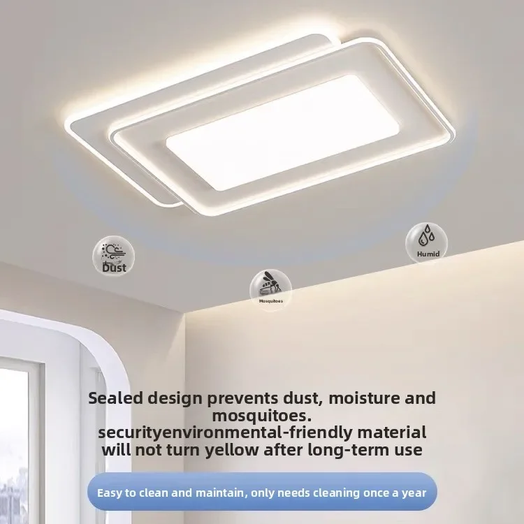 2027 Full Spectrum Eye-Caring Ceiling Light, Modern Cream Style Rectangular LED Lamp For Living Room & Home Lighting Set
