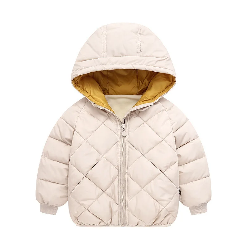 Children Solid Color Diamond-shaped Grid Down Cotton Jacket Autumn Winter Baby Boys Thicken Warm Hooded Outerwear Kids Clothes