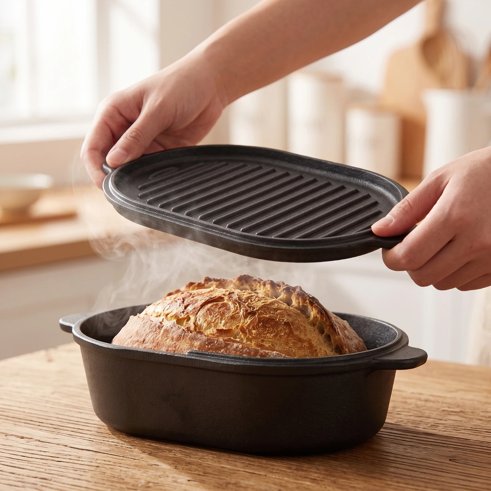 Cast Iron Loaf Pan with Lid Uncoated Bread Pan with Lid Cookware Heat Retention Heavy Duty for Bakers, Oven, Kitchen