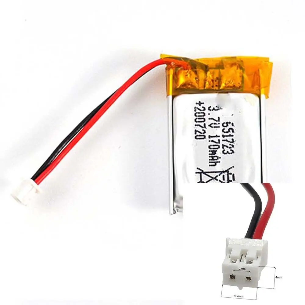 3.7V 170mAh 651723 Li-Polymer Li Battery JST-PH 2pin 2.0 For CHARGING TREASURE POWER MOBILE POWER SMART WATCH TABLET MP3