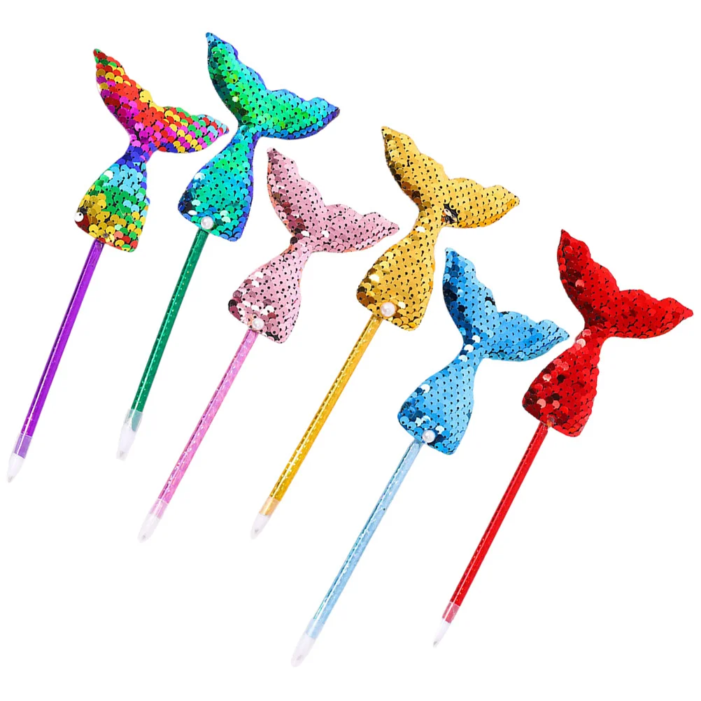

6 шт. шариковые ручки, пластиковые чернильные ручки на тему русалки, компактный размер для офисных учебных журналов, шариковая ручка с русалкой