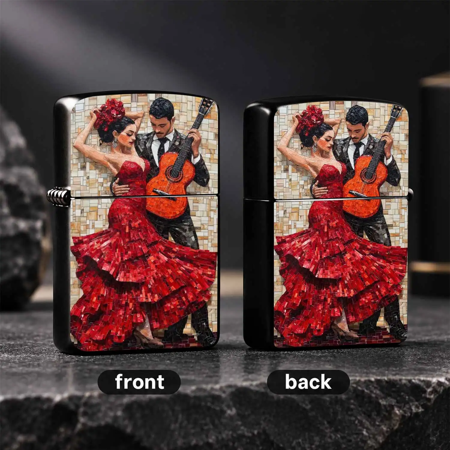 Flamenco Mosaic Art Style Lighter, Vivid Red Dancer Guitarist Pattern, Exquisite Decorative Practical Accessory For Outdoor Camping, Candle Lighting, Daily Use, Unique Artistic Collectible Gift For Festival Family Friends, Multi-Scenario Po