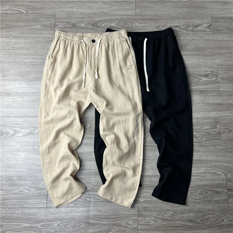 

Мужские летние повседневные брюки свободного покроя, легкие дышащие удобные хлопковые льняные брюки, модные свободные льняные брюки