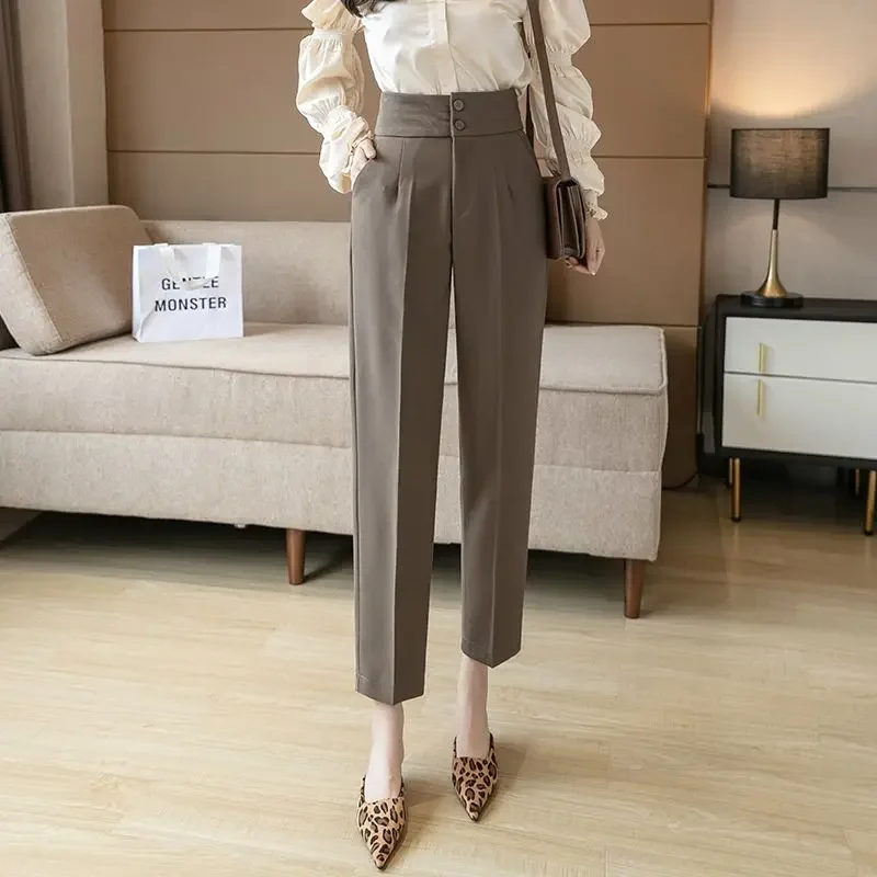 

Autumn and Winter Women's Solid High Waist Shirring Skinny Suit Harem Fashion Casual Formal Office Lady All-match Trousers