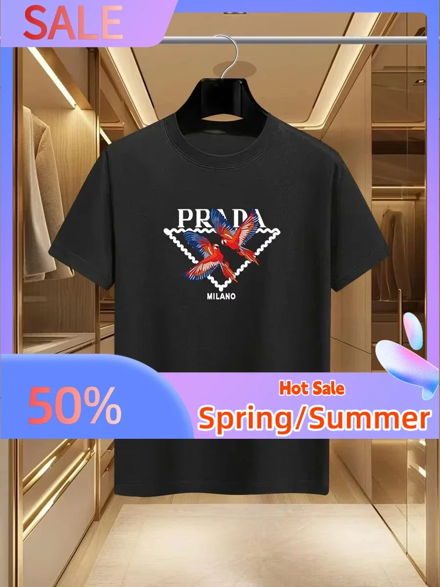 

2025 Summer New Men's and Women's Luxury Fashion PDA Brand Milan Printed T-shirt Pure Cotton Round Neck Casual Fashion