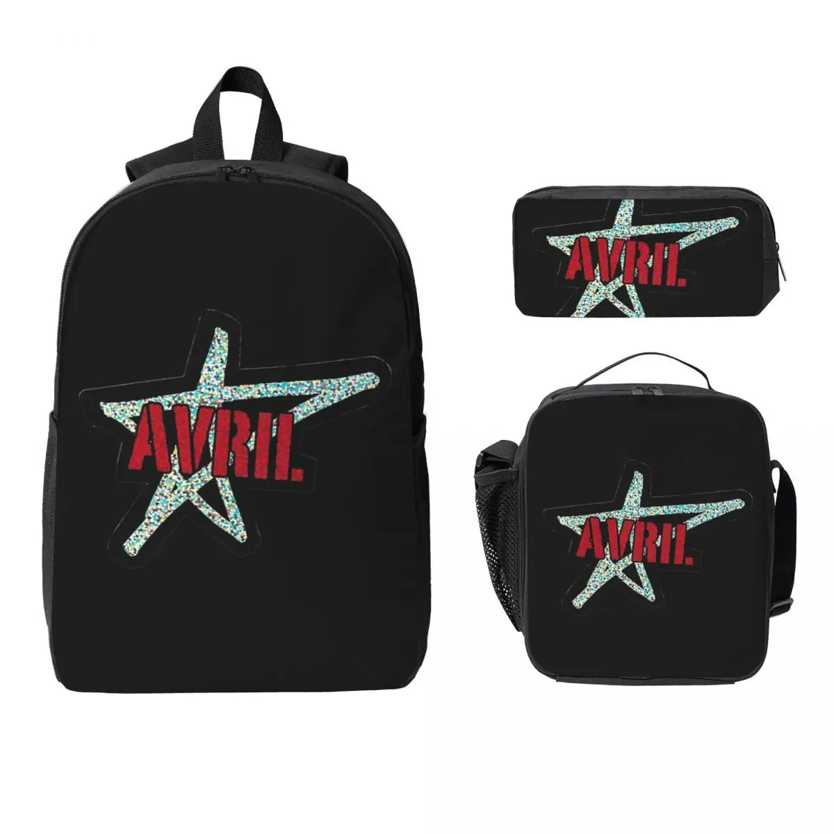 

Avril Lavigne Star Backpack Student Boys Girls BookBag School Bag Computer Shoulder Bags 3ps Insulated Lunch Bag Pencil Case