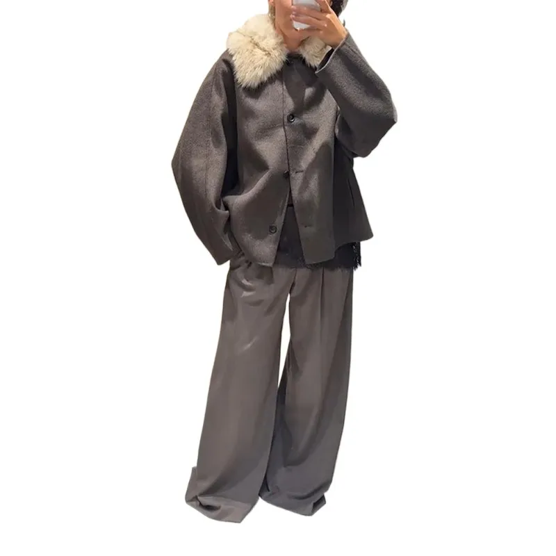 Cross-border European and American New Fashion Temperament Women's Artificial Fur Effect Neckline Jacket Street Hipster Coats