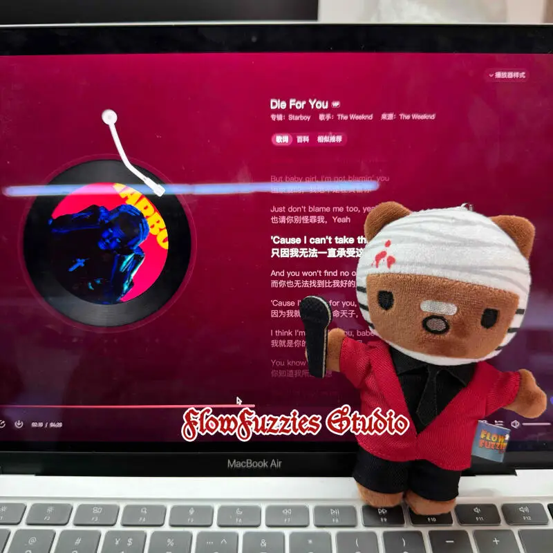 Flowfuzzies Studio 오리지널 트렌드 시리즈 The Weeknd-Kittys 짧은 봉제 인형 열쇠 고리 열쇠 고리 인형 모델 펜던트 장난감 선물