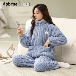 Winter Thick Flannel Pajamas for Women Woman Plus Size M-5XL Solid Soft Sleepwear Warm Velvet Cardigan Homewear Girl Nightwear