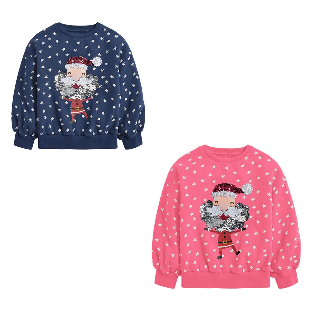 New Arrival Santa Claus Beading Children's Girls Sweatshirts Hot Selling Cotton Star Toddler Kids Blouse Tops