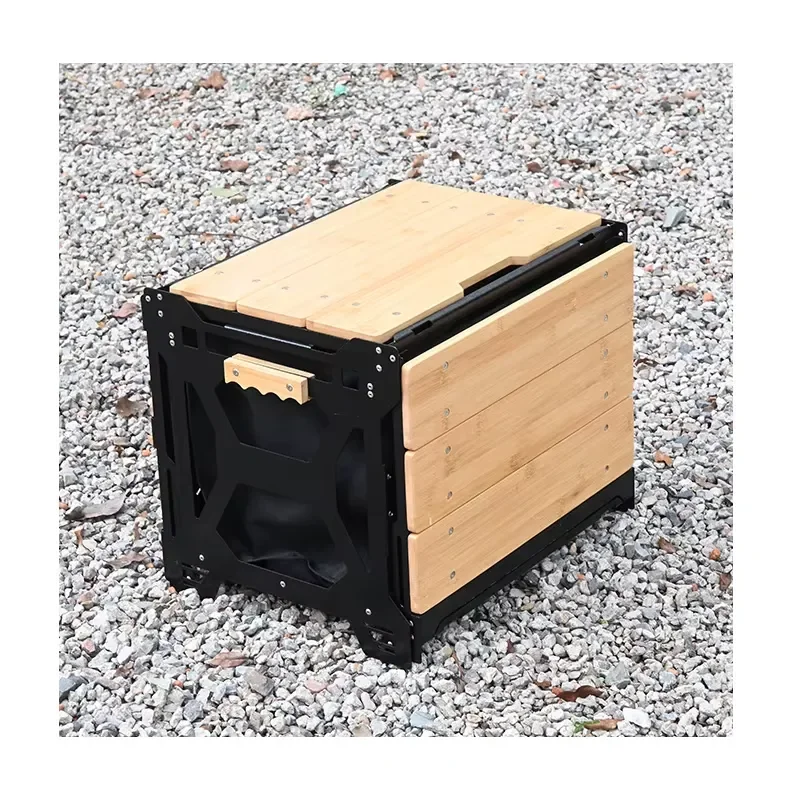 INBESTCAMP Modern Portable Outdoor Folding Table with Bamboo Top and Carbon Steel Frame-Multi-Functional Camping Use