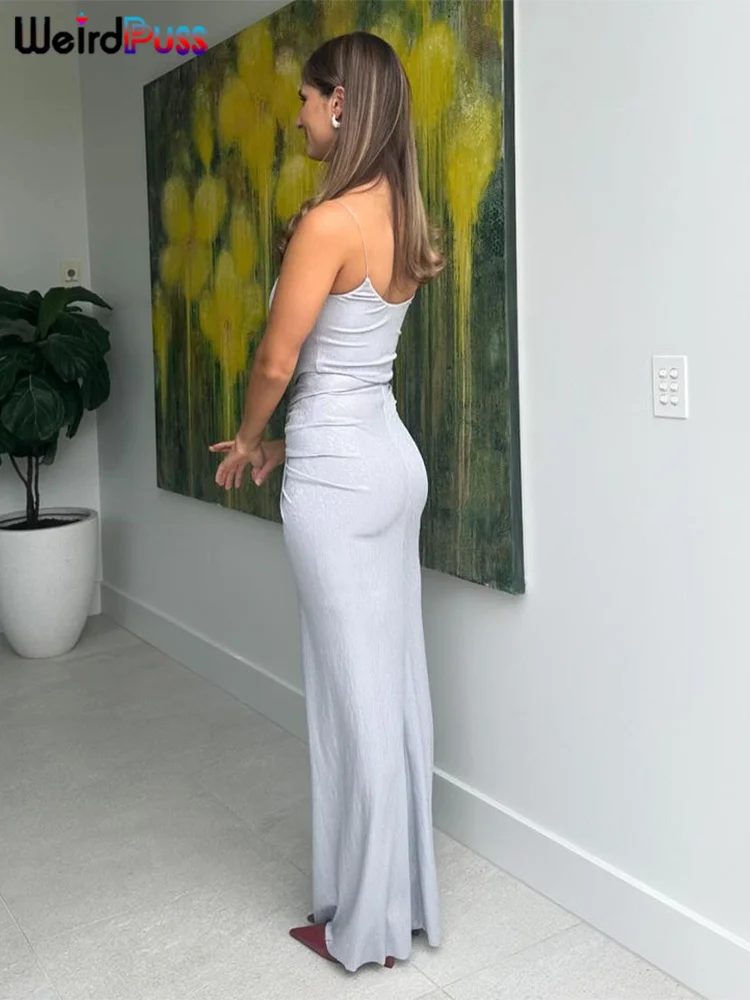 Raar Puss effen reflecterende jurk dames vierkante kraag mouwloos sexy backless skinny ruches stretch klassieke elegante vestidos