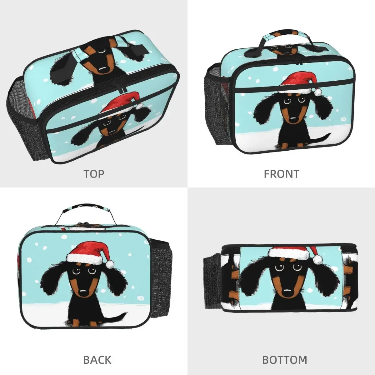 Cute Dachshund Christmas Winter Wiener Dog Santa Insulated Lunch Bag for Kids School Cooler Thermal Food Box Tote Lunch Boxes