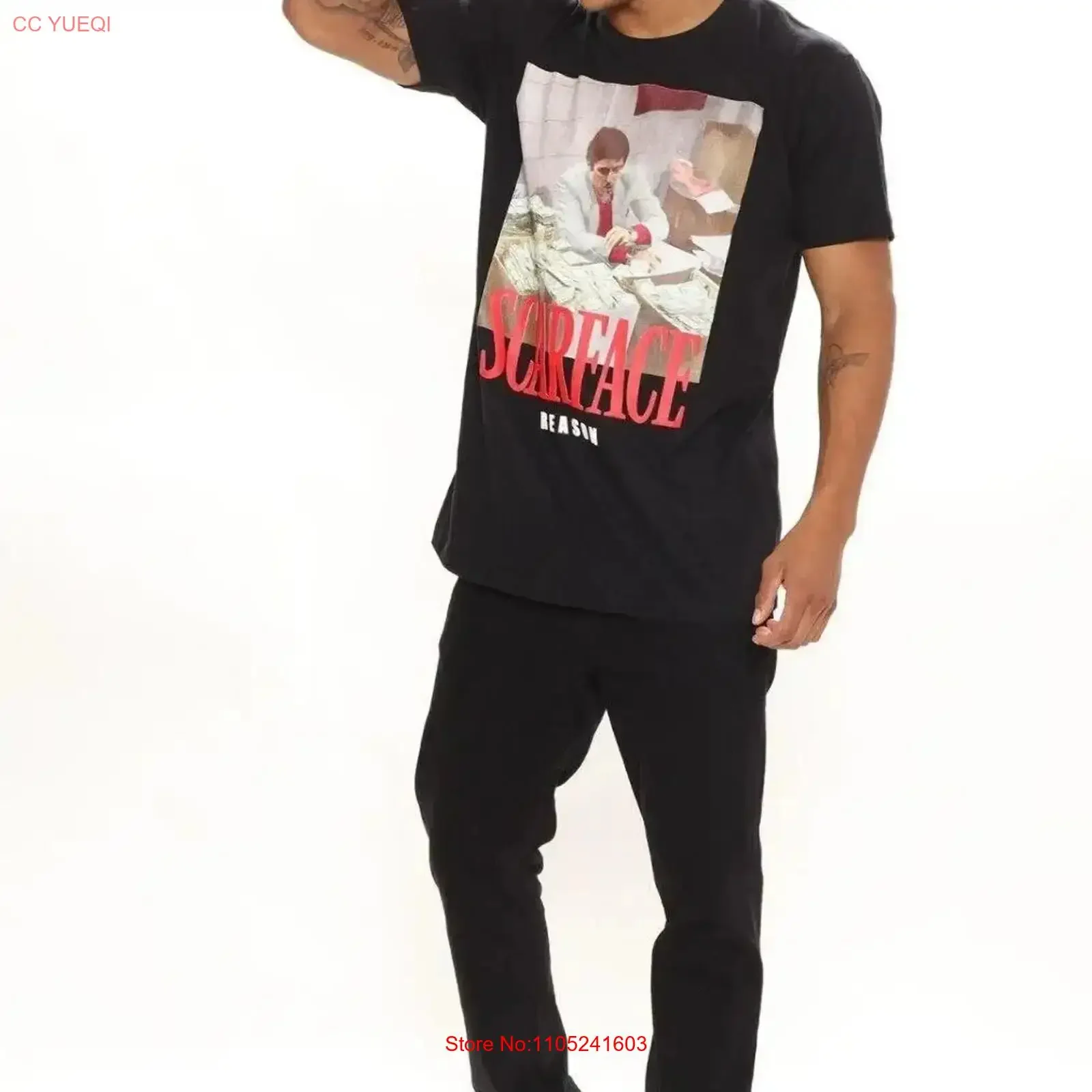 Brand New Scarface Tony Montana Counting Money Men's T Shirt Black Large vintage Washed Top For Everyday Wear Comfortable