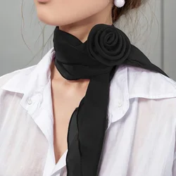 Rose Floral Women Scarf Elegant Pure Color Snood Scarf Echarpe Femme Neckerchief Soft Newest Scarves 140*14cm