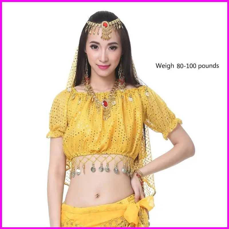 Costume da danza del ventre da donna Abiti da danza del ventre Monete danza del ventre Top Corto danza del ventre per