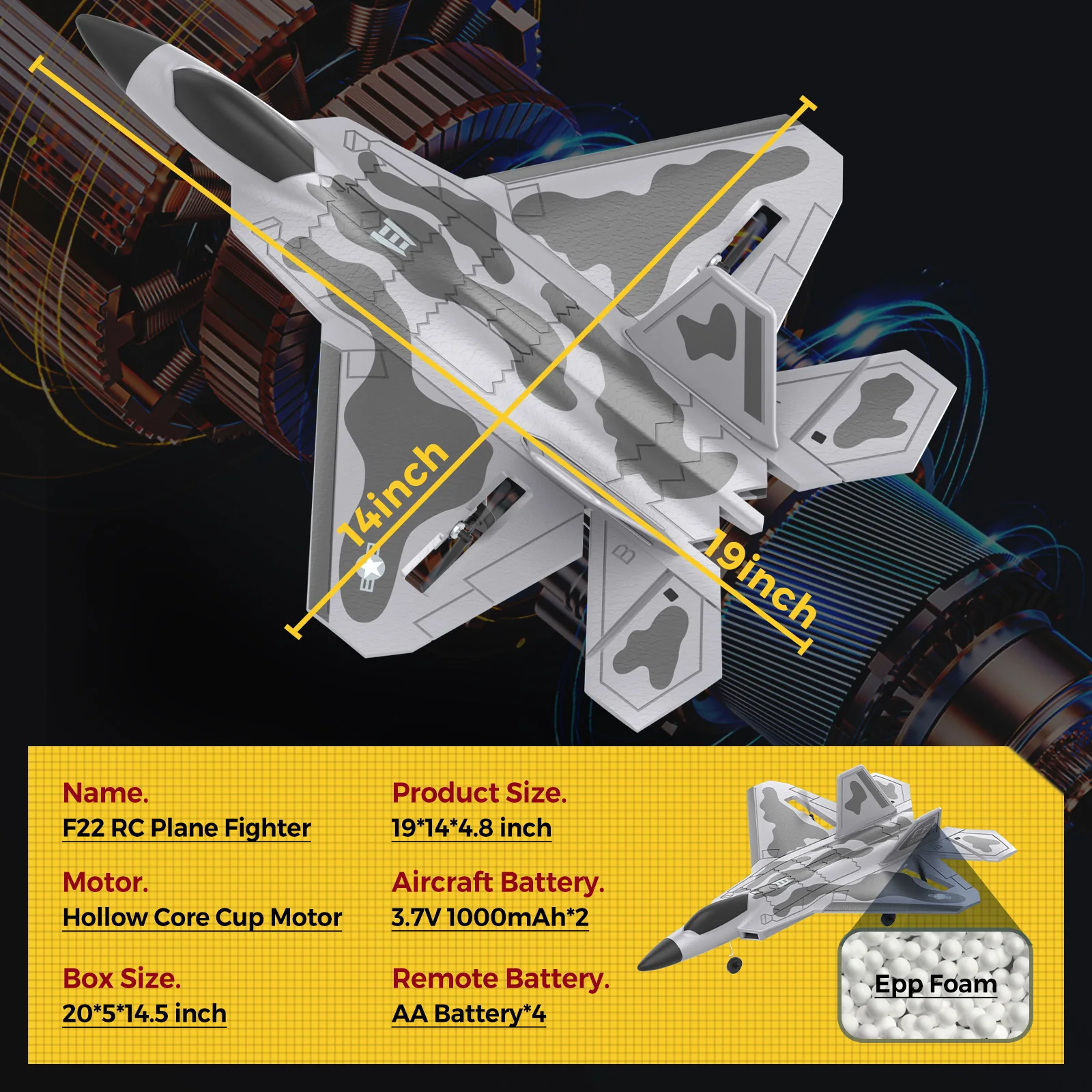 طائرة F22 RC - طائرة مقاتلة للتحكم عن بعد ذات 4 قنوات للبالغين المبتدئين مع أضواء، طائرة RTF RC مع بطاريتين #2