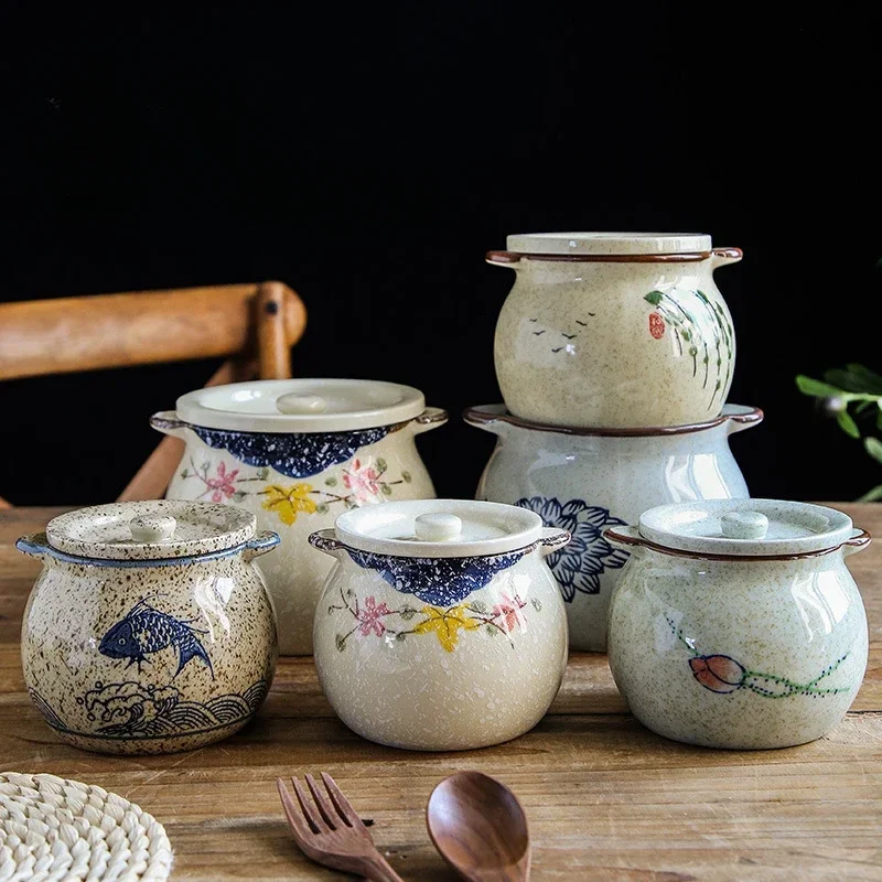 

Household Ceramic High-temperature Oil Tank Salt Pot Seasoning Pot Kitchen Chili Oil Seasoning Can Sugar Can Storage Containers