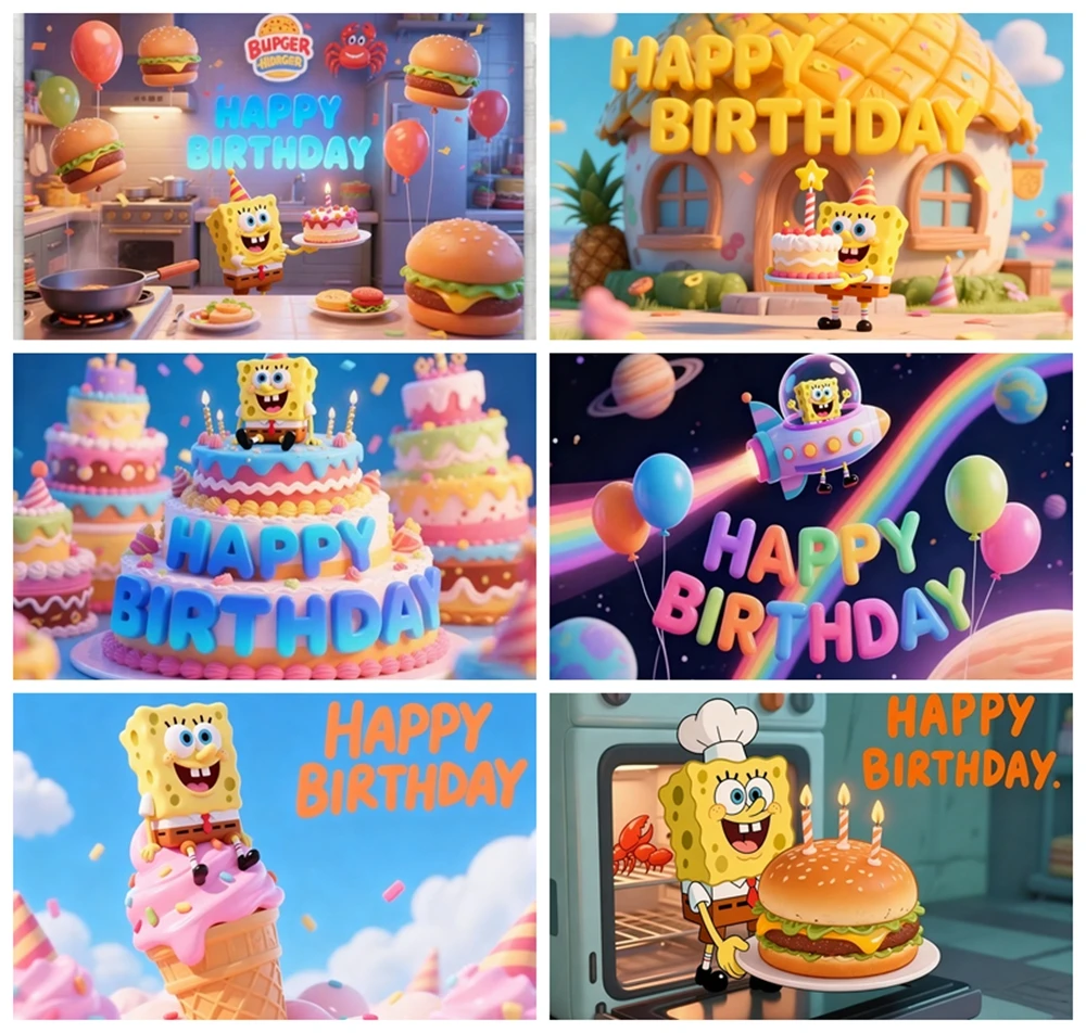 

SpongeBob SquarePants Patrick Star Theme Background Cloth Cake Celebrate Children's Happy Birthday Party Photography Decoration