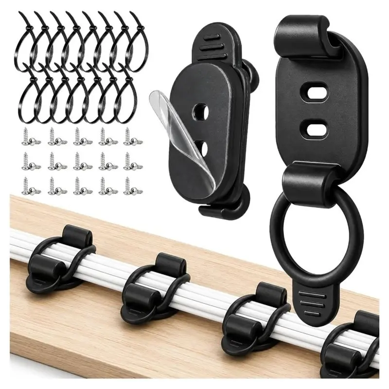 DTA4-Elastic Loop& Zip Tie Included 15 Set Adjustable Cord Holder Organizer Self Adhesive Cable Management Clips
