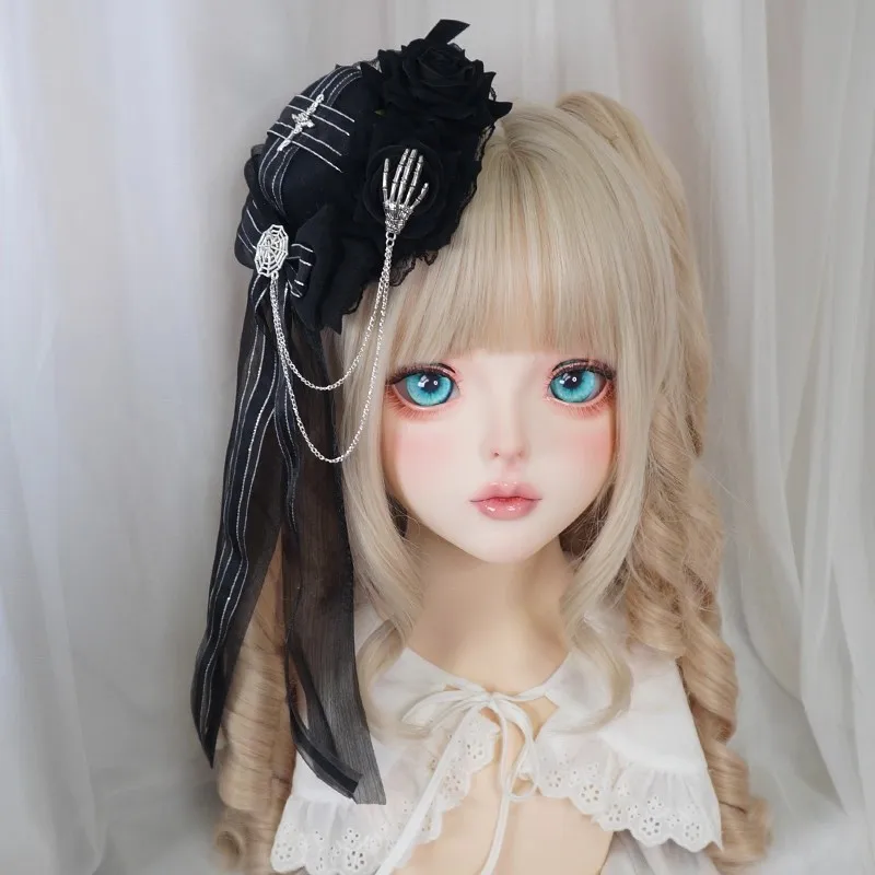 Handmade Gothic Chain Black Hat Subculture Dark Punk Halloween Magic Girl Top Hat Lolita Cosplay Versatile Witch Headdress