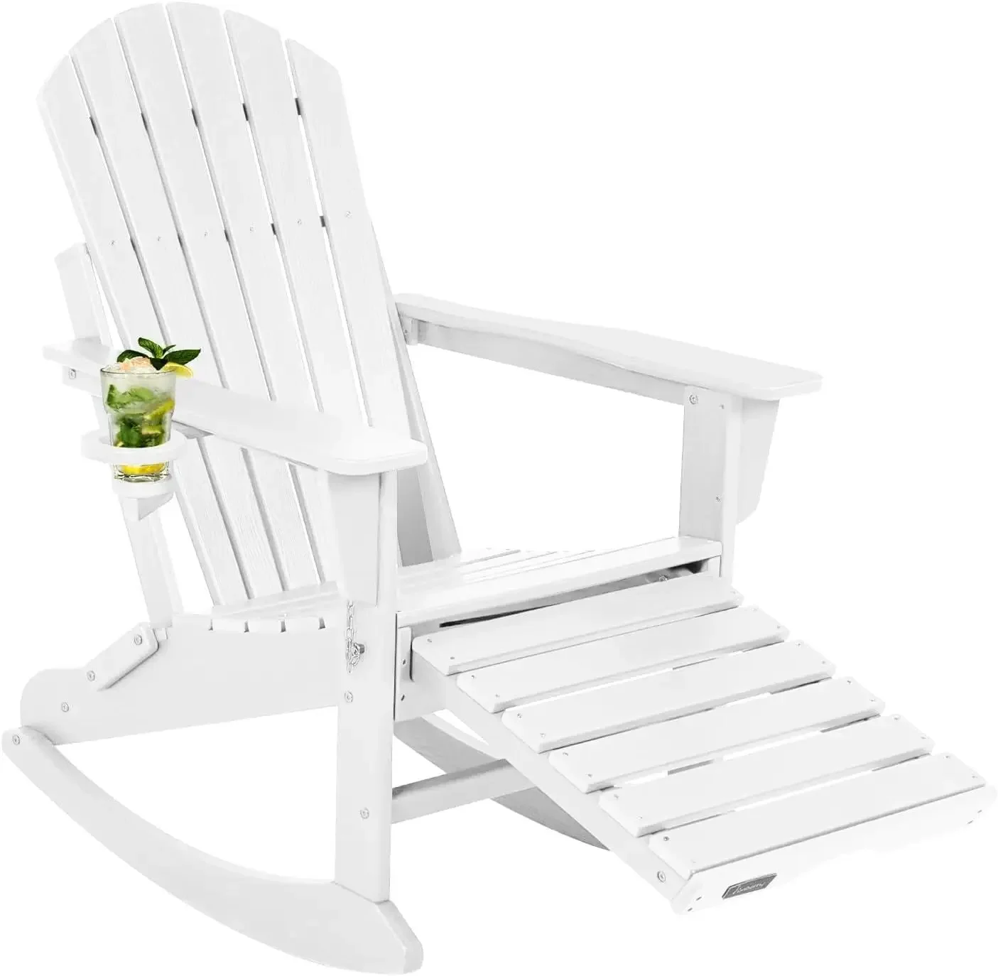 All Weather Hdpe Porch Rocker Adirondack Rocking Chair Ottoman Cup Holder 4 In 1 400Lbs Capacity No Rot Uv Fade Easy Clean Outsi