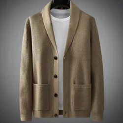 High end Leisure Knitted Jacket for Men 2024 Autumn New Green Fruit Collar Slim Fit Cardigan Sweater Fashion Leisure Men Coat