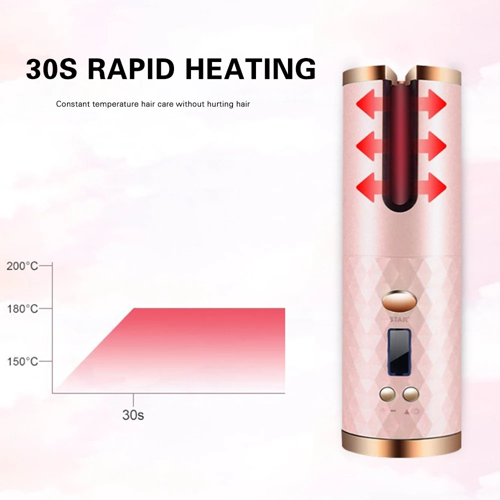 ชาร์จ Curler อัตโนมัติด้วยจอแสดงผล Lcd แบบพกพาผู้หญิง Curling เหล็กหมุน Curling Wand ผมจัดแต่งทรงผมเครื่องมือ