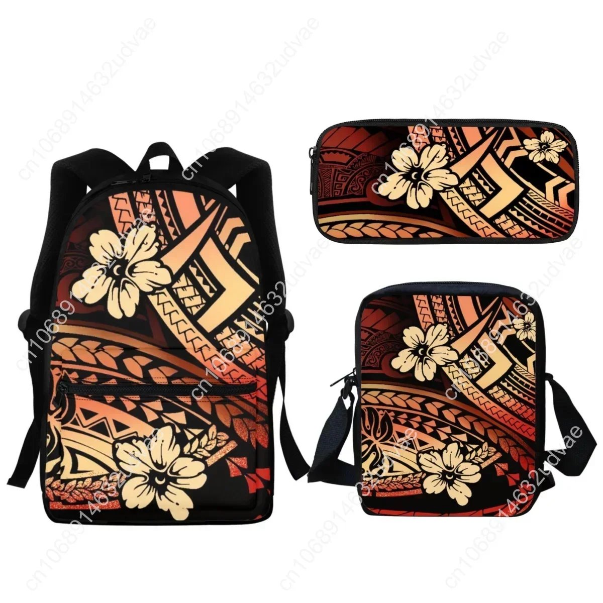 Vintage Polynesian Hibiscus Zipper Backpack Fashion Student Large Capacity Girls Schoolbag Travel Computer Bag Pencil Case New