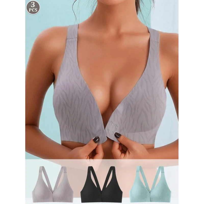 

3 шт./компл. спортивный бюстгальтер с застежкой спереди, сексуальные бюстгальтеры пуш-ап с открытой спиной, регулируемое летнее нижнее белье
