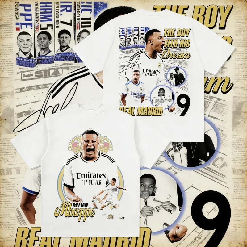 Camisa Kylian Mbappé 100 algodón para hombre, camiseta de fútbol de Madrid, camiseta conmemorativa, camiseta de manga corta de gran tamaño para mujer