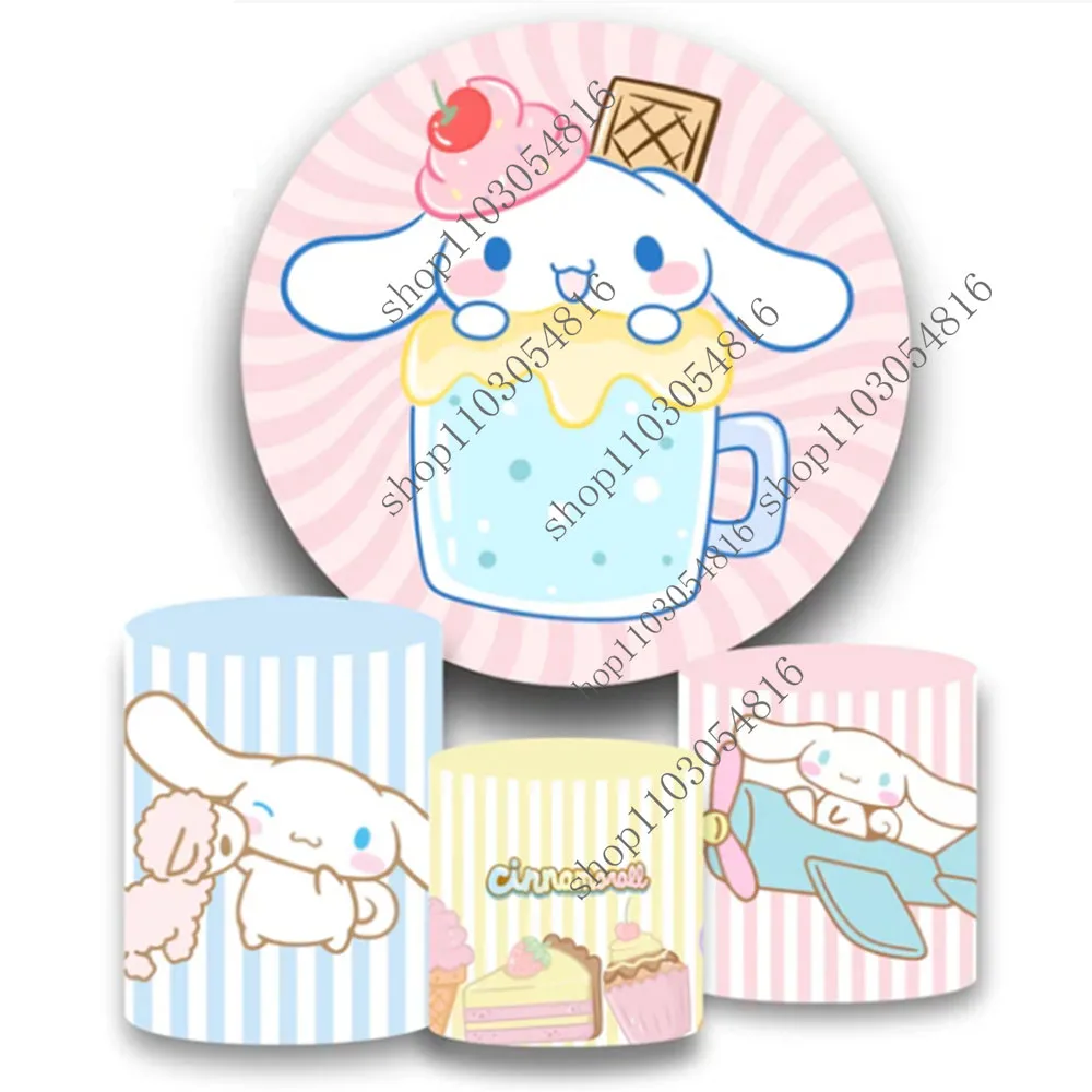 

Фон для фотосъемки Cinnamoroll, детский фон для дня рождения, круг, фотофон для мероприятия, чехлы для фотобудки, принадлежности для тематических вечеринок