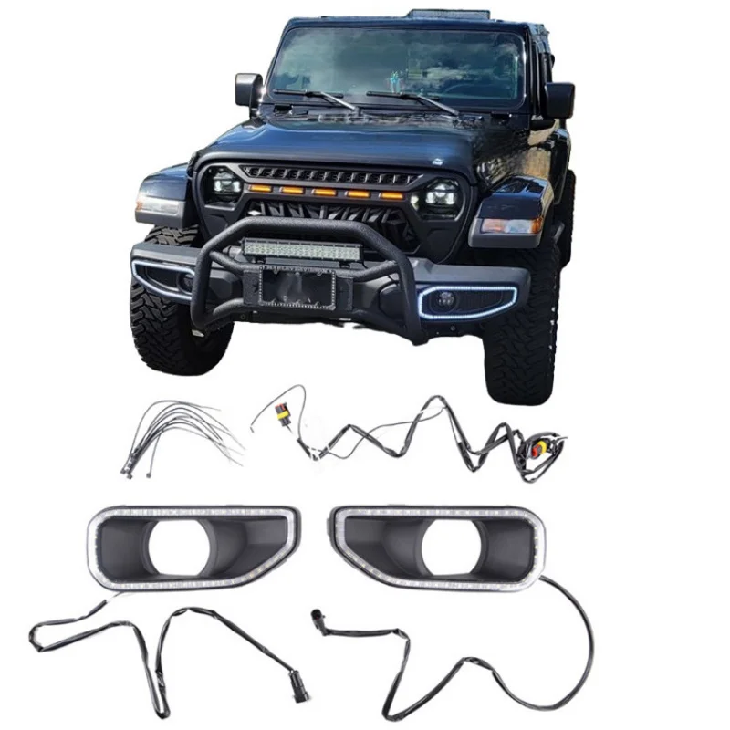

Для Wrangler, новый стиль, эстетика с дневным ходом, белая светодиодная фара, автомобильная противотуманная фара, модифицированное освещение, украшение внешней рамы