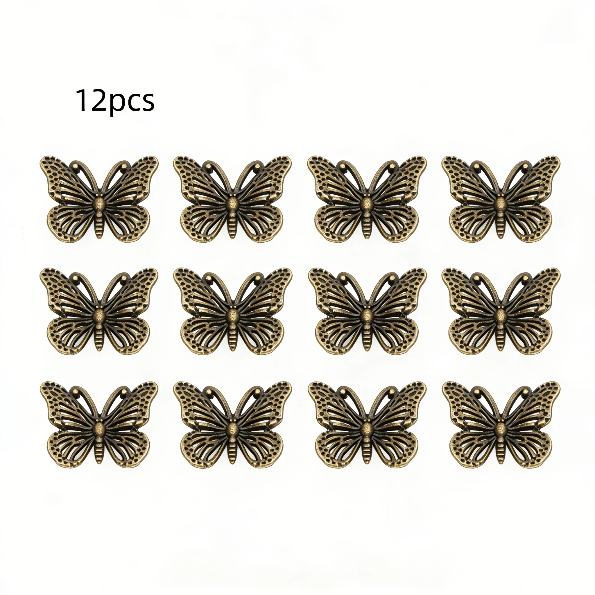 12Pcs Reclaimed Zinc Alloy Butterfly Handles, with Installation Screws Included, Suitable for Drawer Cabinets and Wardrobes.