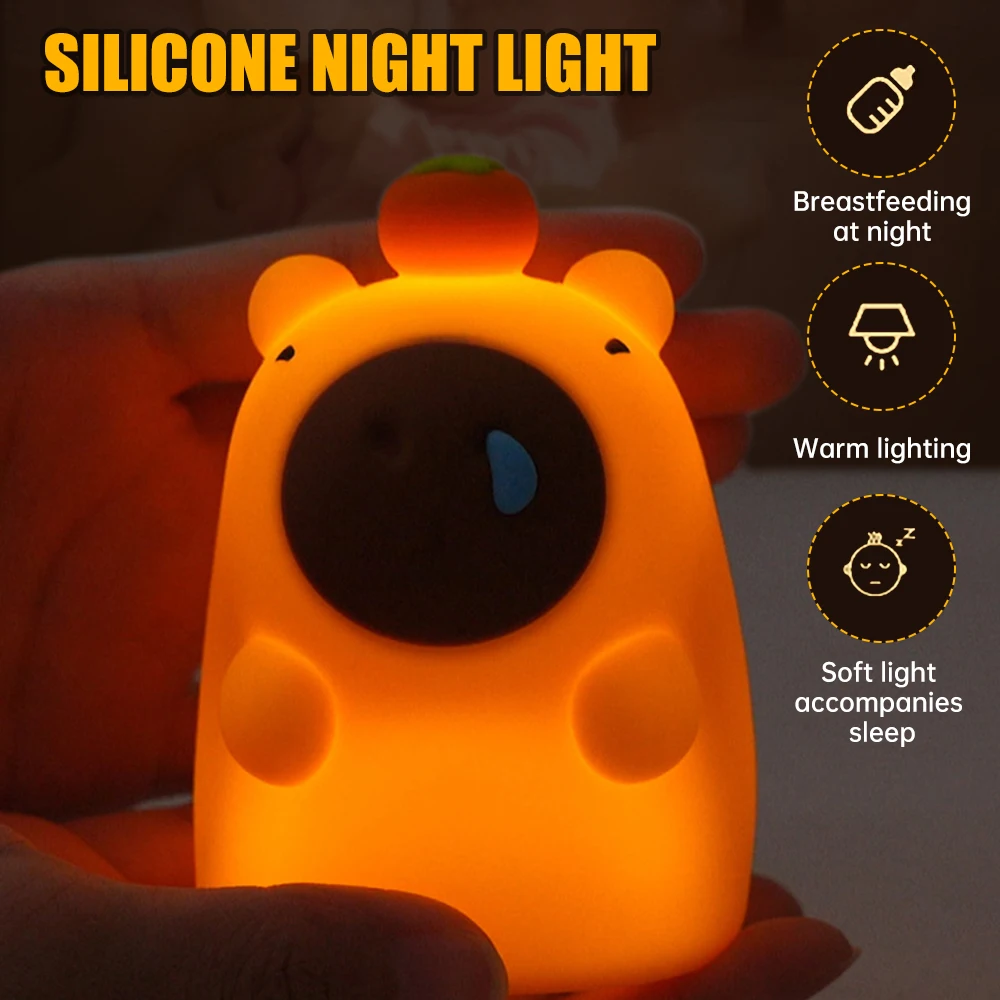 LED Night Lights Silicone Cute Guinea Pig Capybara Sleep Night Lamp USB Rechargeable Bedroom Ambient Pat Light Home Room Decor