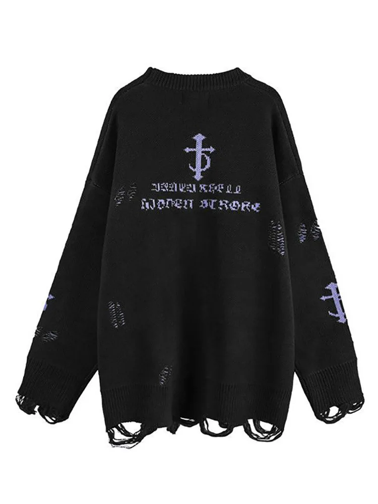 Women\'s sweater Tops Harajuku Sweater Women Gothic Vintage Ripped Grunge Jumper Streetwear Korean Y2k Oversize Hiphop Pullover