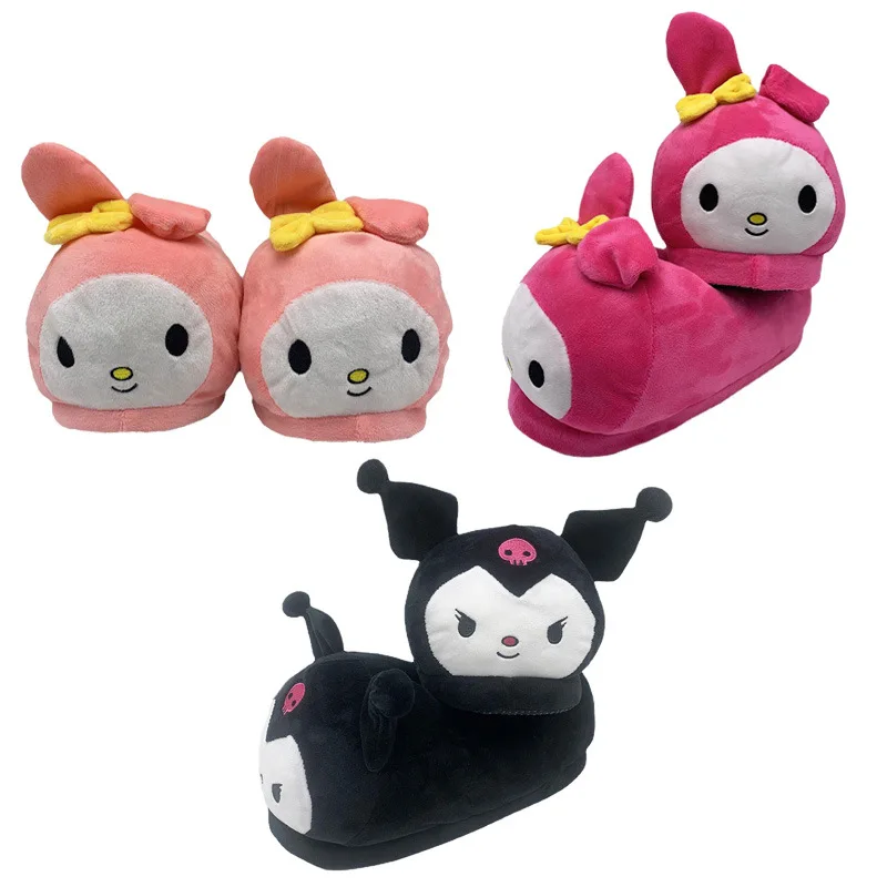 Sanrios Cotton Slippers Hello Kittys My Melody Cartoon Girl Winter Home Indoor Keep Warm Furry Shoes Anti-Slip Cotton Shoes