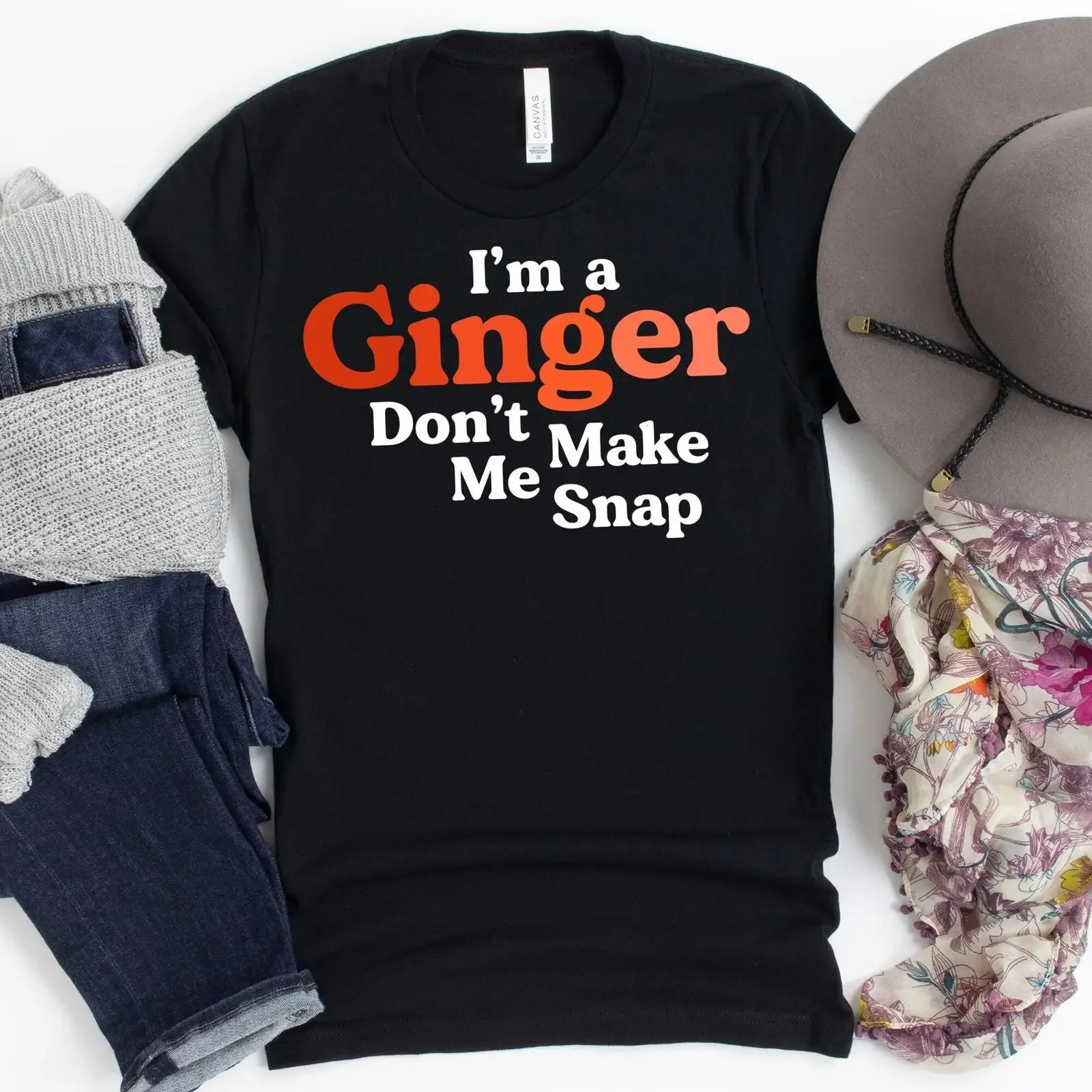 I'm A Ginger Don't Make Me Snap T Shirt Funny Redhead Humor For Red Hair Orange People vintage Washed graphic Slightly